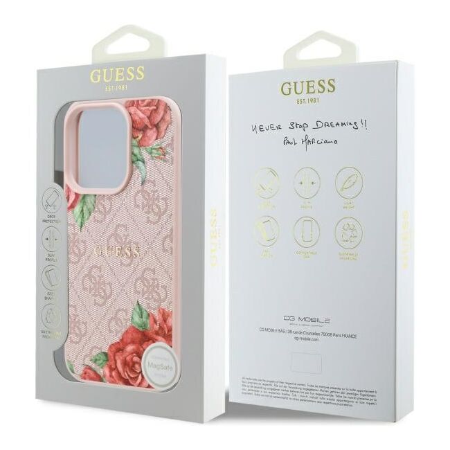 Husa premium pentru  iPhone 16 Pro Max compatibila MagSafe Guess Luxury Series - Roz neon