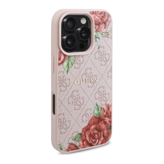 Husa premium pentru  iPhone 16 Pro Max compatibila MagSafe Guess Luxury Series - Roz neon