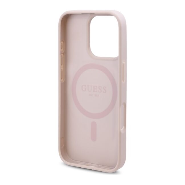 Husa premium pentru  iPhone 16 Pro Max compatibila MagSafe Guess Luxury Series - Roz neon