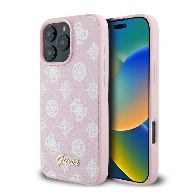 Husa premium pentru  iPhone 16 Pro compatibila MagSafe Guess Luxury Series - Roz neon