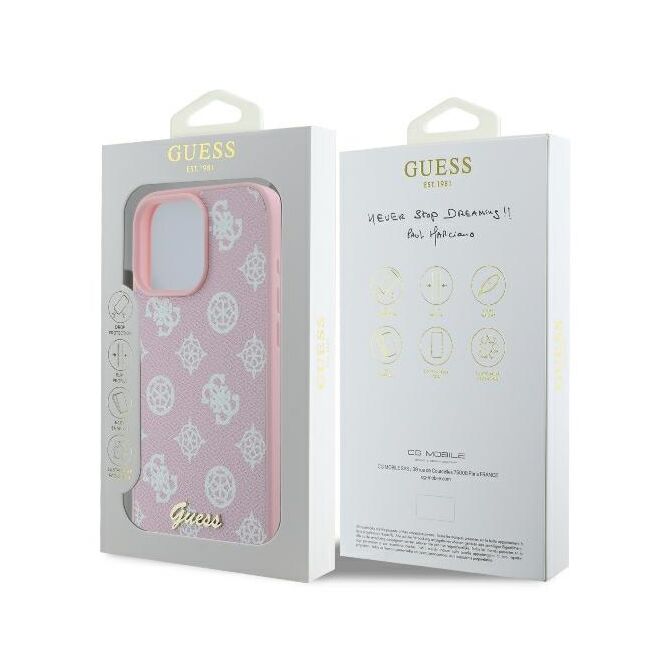 Husa premium pentru  iPhone 16 Pro compatibila MagSafe Guess Luxury Series - Roz neon