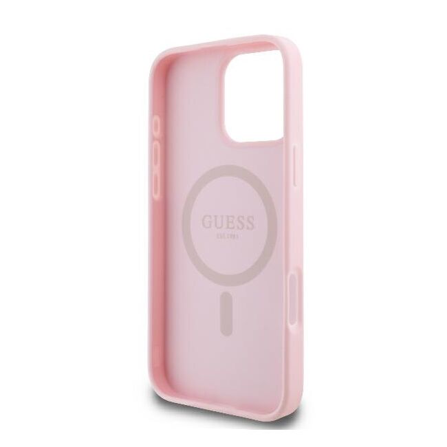 Husa premium pentru  iPhone 16 Pro compatibila MagSafe Guess Luxury Series - Roz neon