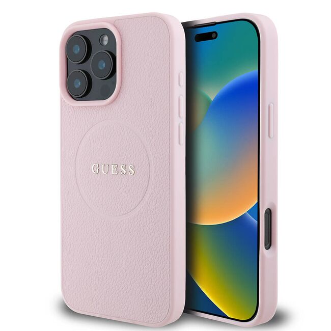 Husa premium pentru  iPhone 16 Pro compatibila MagSafe Guess Luxury Series - Roz pal
