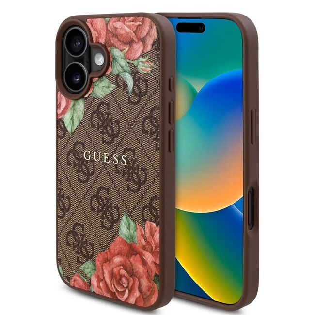 Husa premium pentru  iPhone 16 compatibila MagSafe Guess Luxury Series - Maro multicolor
