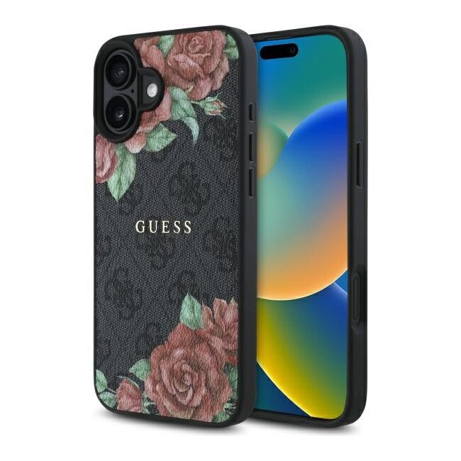 Husa premium pentru  iPhone 16 compatibila MagSafe Guess Luxury Series - Negru print