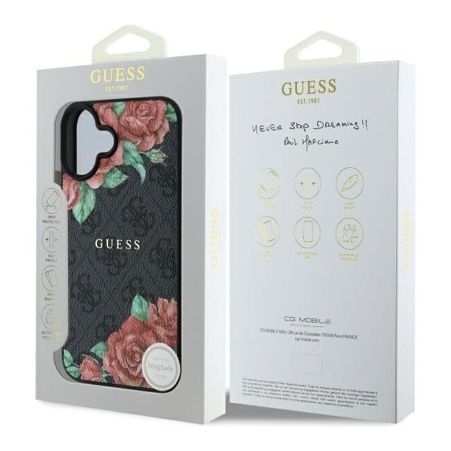 Husa premium pentru  iPhone 16 compatibila MagSafe Guess Luxury Series - Negru print