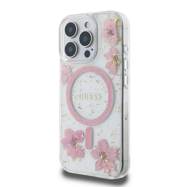 Husa premium pentru  iPhone 16 compatibila MagSafe Guess Luxury Series - Roz pal