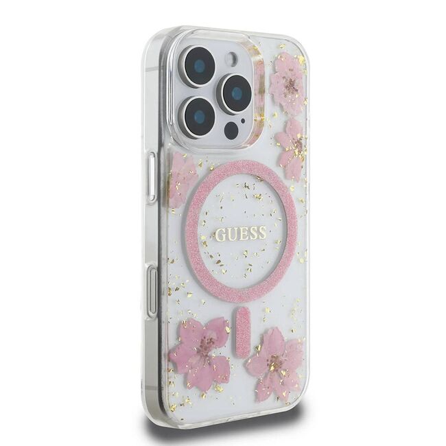 Husa premium pentru  iPhone 16 compatibila MagSafe Guess Luxury Series - Roz pal