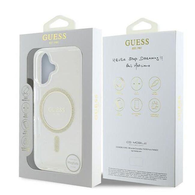 Husa premium pentru  iPhone 16 compatibila MagSafe Guess Luxury Series - Transparent