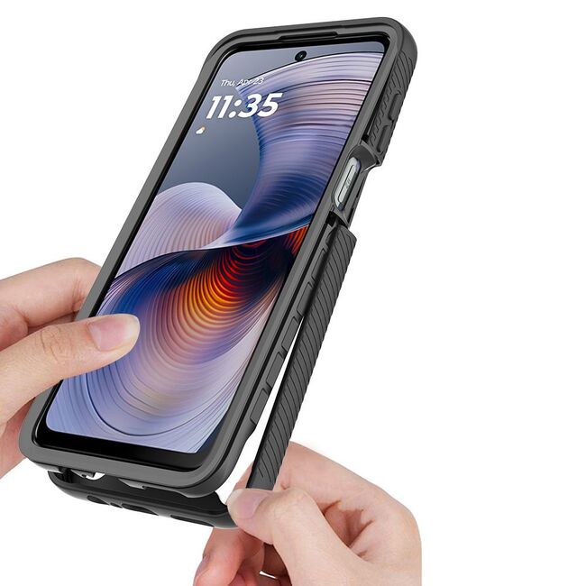 Pachet 360: Husa cu folie integrata pentru Motorola Moto G55 Defense360 (fata spate) - negru