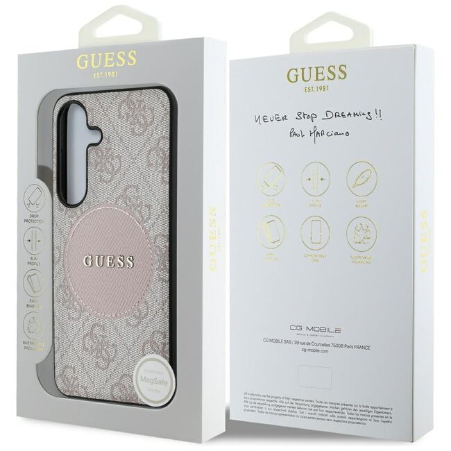 Husa premium pentru  Samsung Galaxy S25 compatibila MagSafe Guess Luxury Series - Roz pal