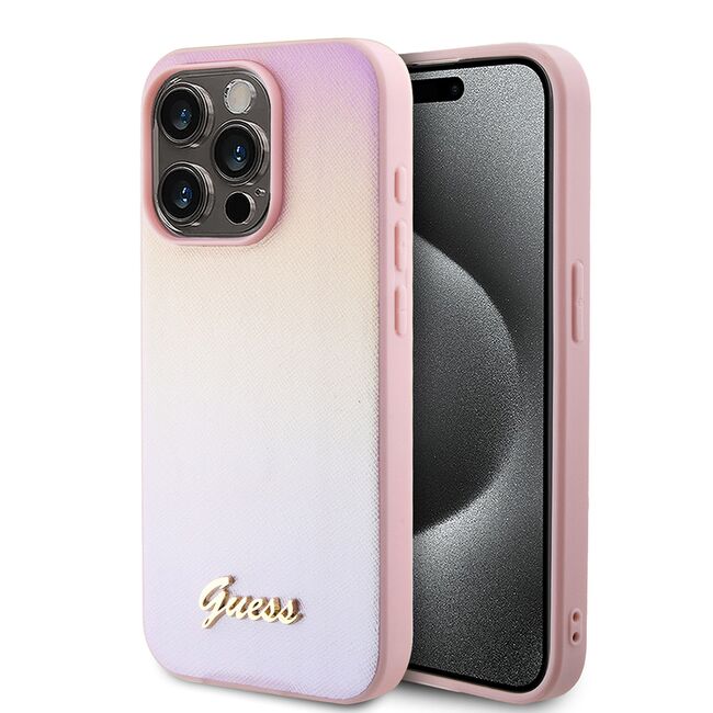 Husa premium  iPhone 15 Pro pentru Guess Elegance Series - Roz neon