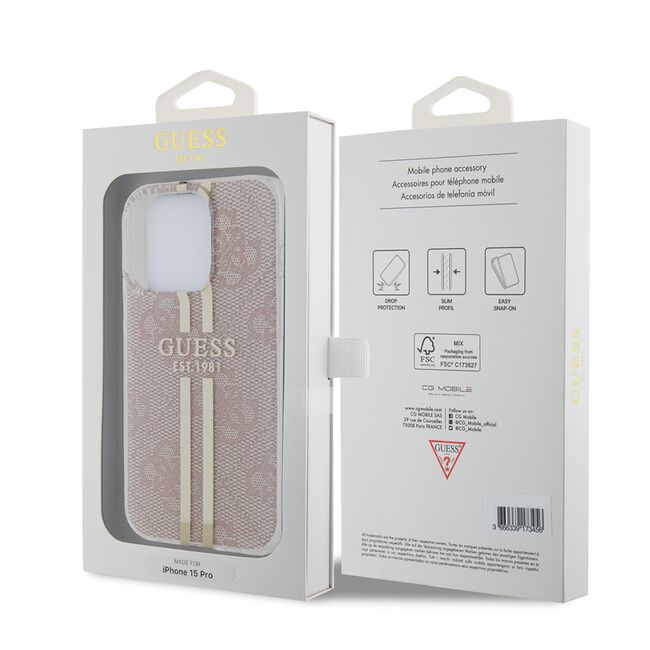 Husa premium  iPhone 15 Pro pentru Guess Elegance Series - Roz neon
