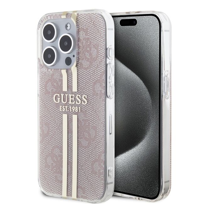 Husa premium  iPhone 15 Pro pentru Guess Elegance Series - Roz neon