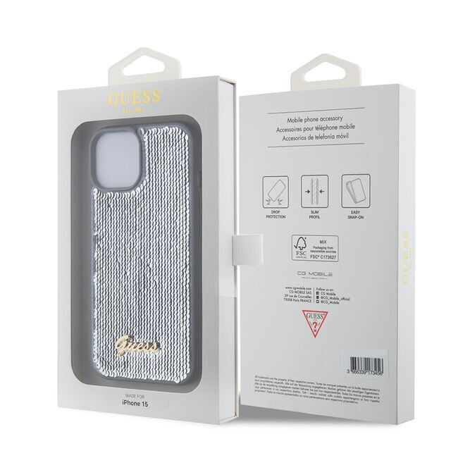 Husa premium  iPhone 15 pentru Guess Elegance Series - Gri