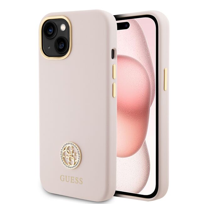 Husa premium  iPhone 15 pentru Guess Elegance Series - Roz neon