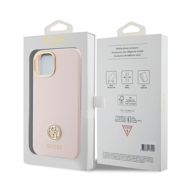 Husa premium  iPhone 15 pentru Guess Elegance Series - Roz neon
