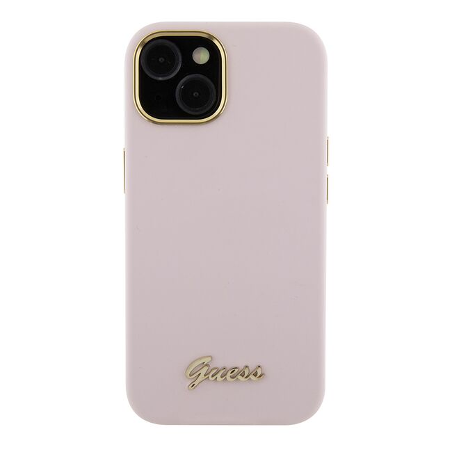 Husa premium  iPhone 15 pentru Guess Elegance Series - Roz pal