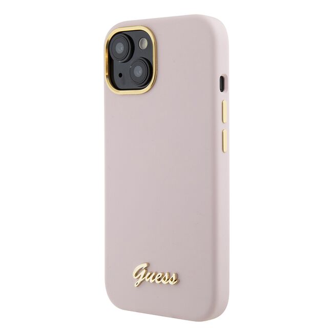 Husa premium  iPhone 15 pentru Guess Elegance Series - Roz pal