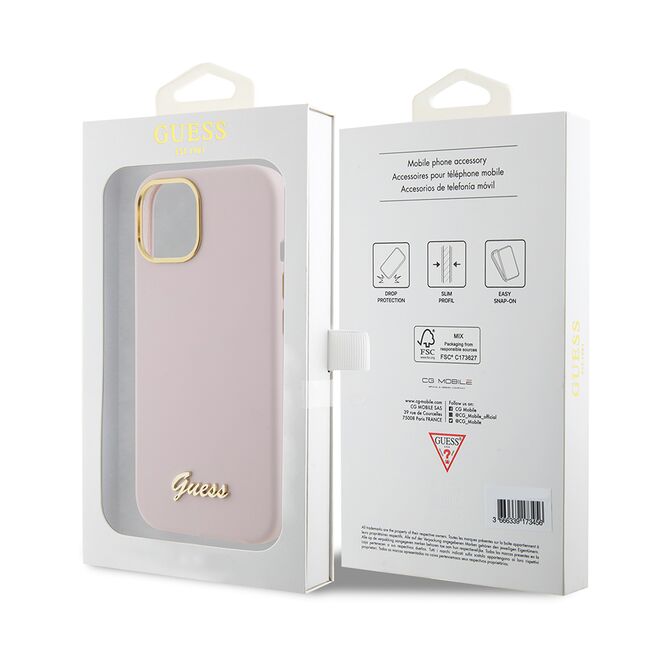 Husa premium  iPhone 15 pentru Guess Elegance Series - Roz pal