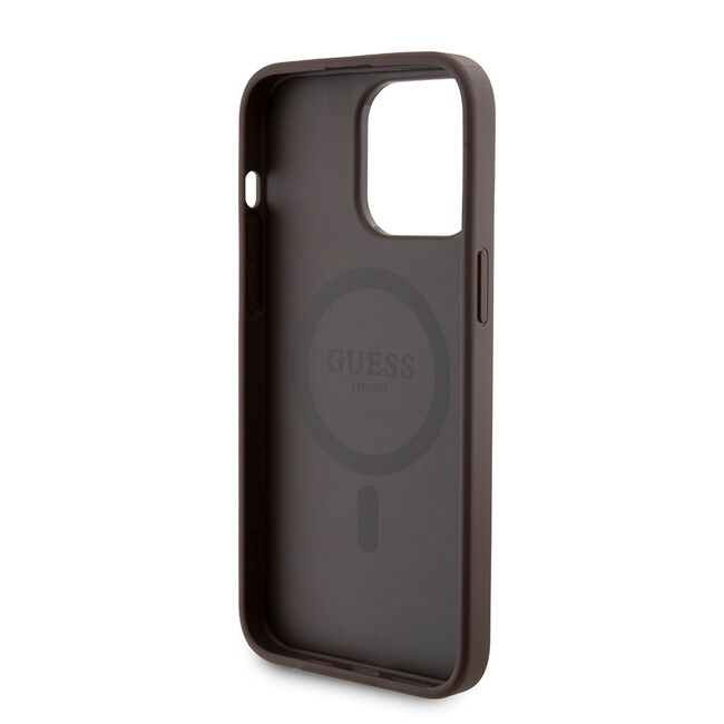 Husa premium pentru  iPhone 15 Pro Max compatibila MagSafe Guess Luxury Series - Maro