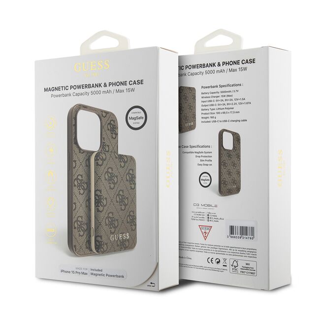 Husa premium pentru  iPhone 15 Pro Max compatibila MagSafe Guess Luxury Series - Maro