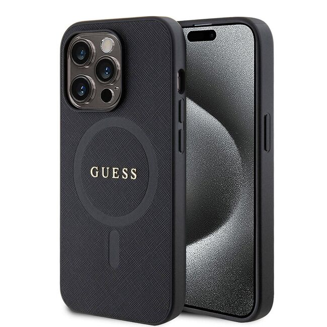 Husa premium pentru  iPhone 15 Pro Max compatibila MagSafe Guess Luxury Series - Negru