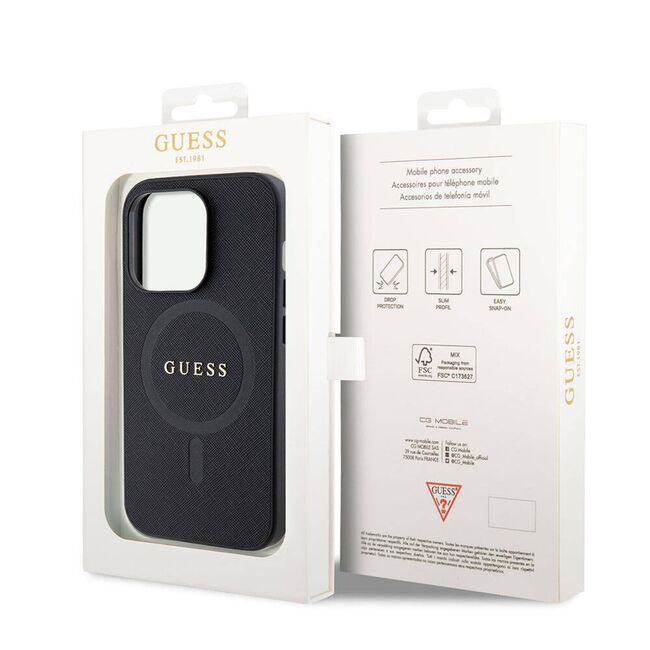 Husa premium pentru  iPhone 15 Pro Max compatibila MagSafe Guess Luxury Series - Negru