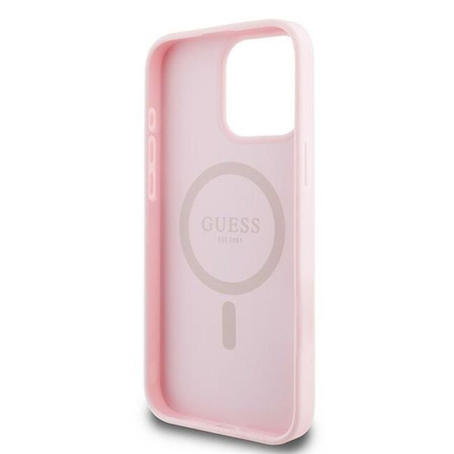 Husa premium pentru  iPhone 15 Pro Max compatibila MagSafe Guess Luxury Series - Roz deschis