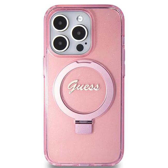 Husa premium pentru  iPhone 15 Pro Max compatibila MagSafe Guess Luxury Series - Roz pal