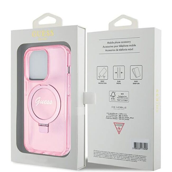 Husa premium pentru  iPhone 15 Pro Max compatibila MagSafe Guess Luxury Series - Roz pal