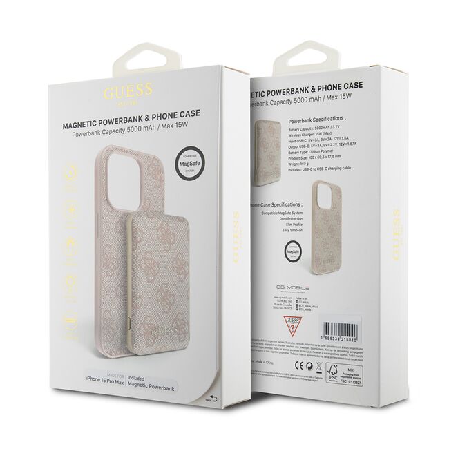Husa premium pentru  iPhone 15 Pro Max compatibila MagSafe Guess Luxury Series - Roz