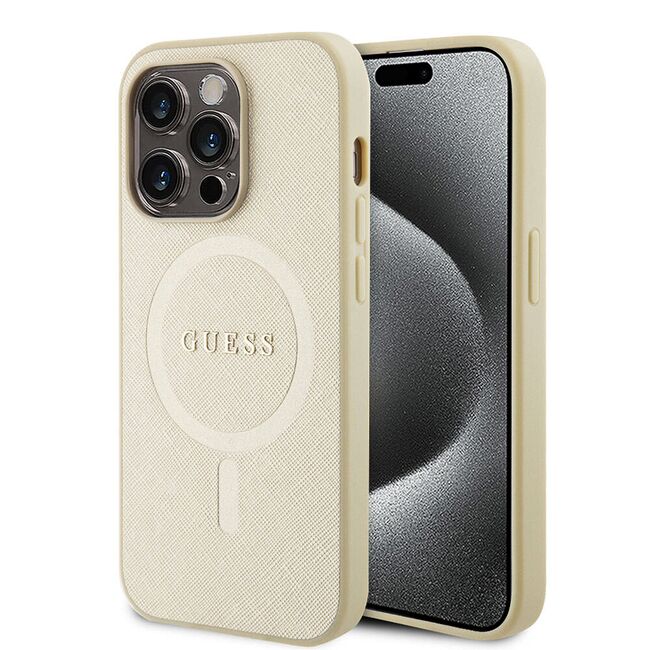 Husa premium pentru  iPhone 15 Pro compatibila MagSafe Guess Luxury Series - Bej