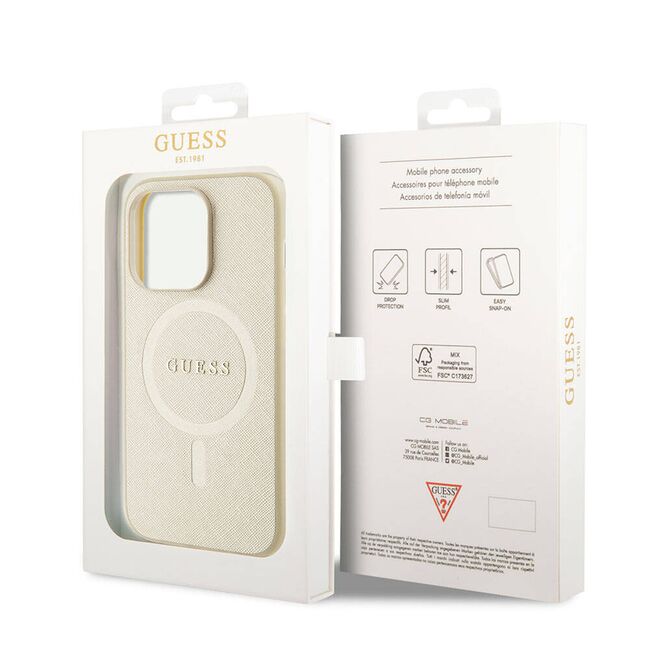 Husa premium pentru  iPhone 15 Pro compatibila MagSafe Guess Luxury Series - Bej