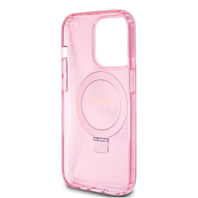 Husa premium pentru  iPhone 15 Pro compatibila MagSafe Guess Luxury Series - Roz neon