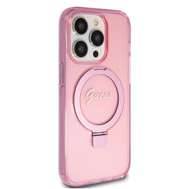Husa premium pentru  iPhone 15 Pro compatibila MagSafe Guess Luxury Series - Roz neon