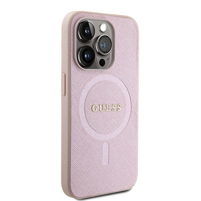 Husa premium pentru  iPhone 15 Pro compatibila MagSafe Guess Luxury Series - Roz pal