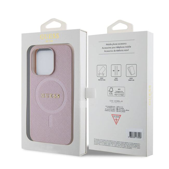 Husa premium pentru  iPhone 15 Pro compatibila MagSafe Guess Luxury Series - Roz pal