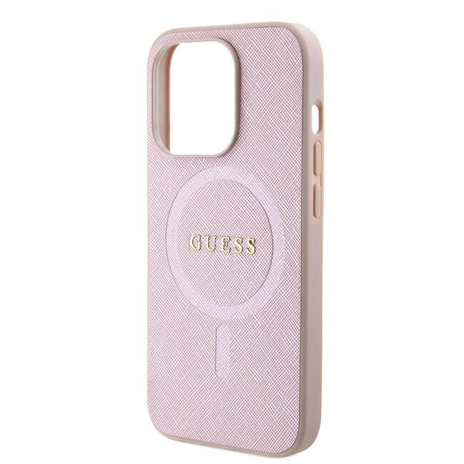 Husa premium pentru  iPhone 15 Pro compatibila MagSafe Guess Luxury Series - Roz pal