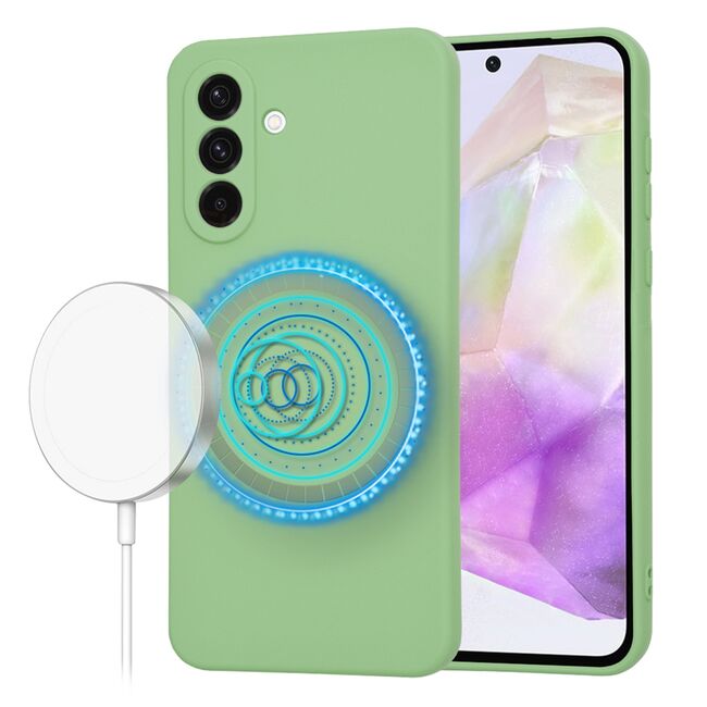 Husa pentru  Samsung Galaxy A36 Liquid Silicone cu MagSafe, subțire, captusita cu microfibra, anti amprentă, protectie cameră foto, Verde deschis