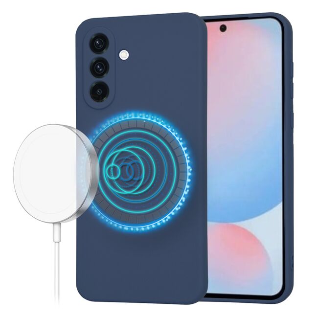 Husa pentru  Samsung Galaxy A56 Liquid Silicone cu MagSafe, subțire, captusita cu microfibra, anti amprentă, protectie cameră foto, Albastru