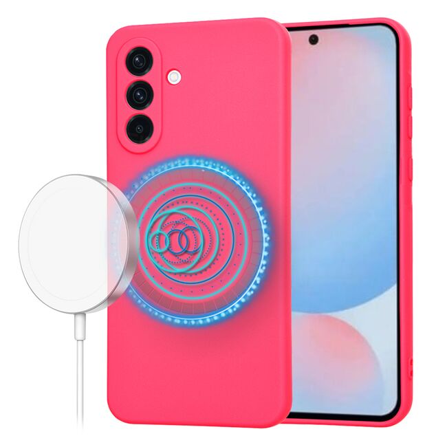 Husa pentru  Samsung Galaxy A56 Liquid Silicone cu MagSafe, subțire, captusita cu microfibra, anti amprentă, protectie cameră foto, Fucsia