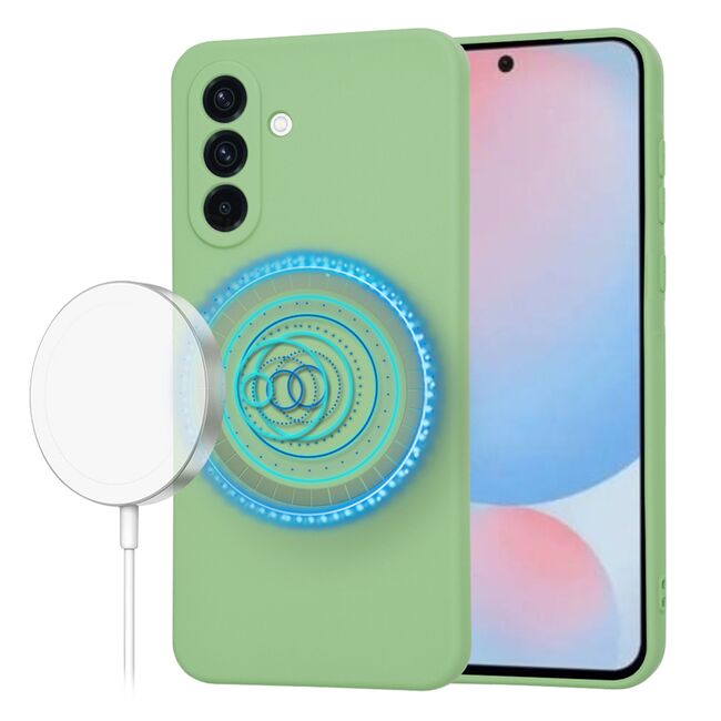 Husa pentru  Samsung Galaxy A56 Liquid Silicone cu MagSafe, subțire, captusita cu microfibra, anti amprentă, protectie cameră foto, Verde deschis