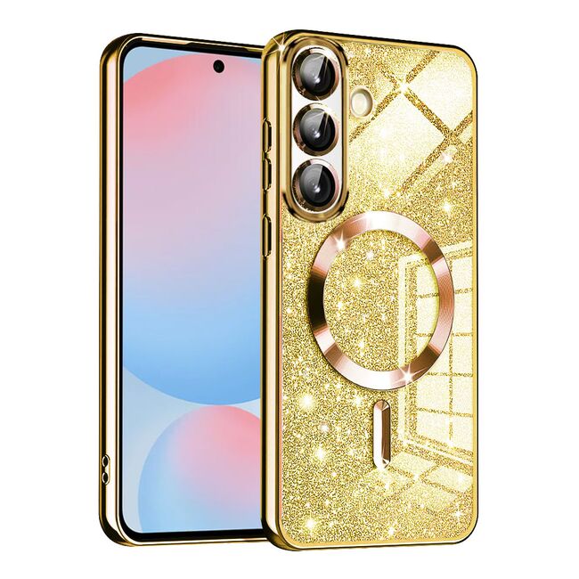 Husa pentru  Samsung Galaxy A56 cu MagSafe Sparkle Glare Detachable Layer, cu protectie lentile - Auriu