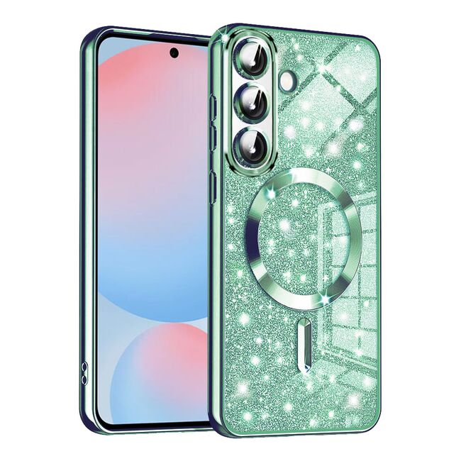 Husa pentru  Samsung Galaxy A56 cu MagSafe Sparkle Glare Detachable Layer, cu protectie lentile - Verde deschis