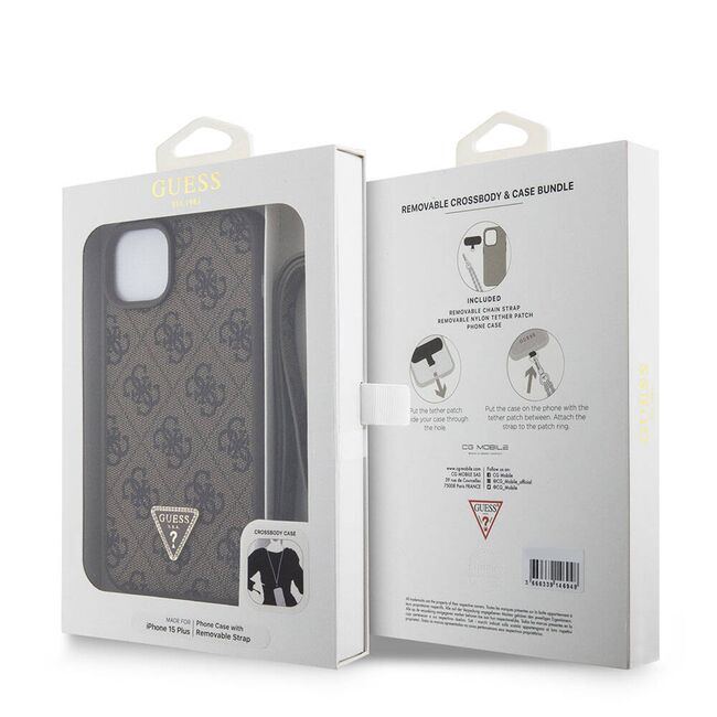 Husa premium  iPhone 15 Plus pentru Guess Elegance Series - Maro inchis