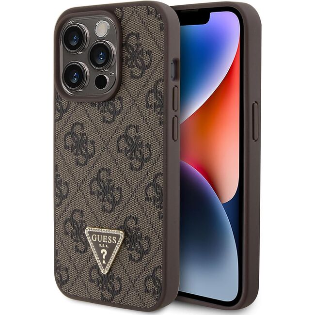Husa premium  iPhone 15 Pro pentru Guess Elegance Series - Maro inchis