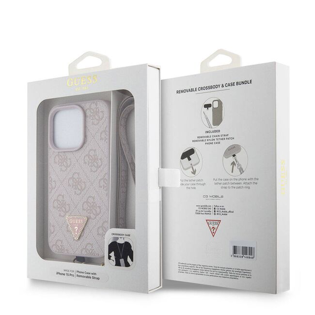 Husa premium  iPhone 15 Pro pentru Guess Elegance Series - Roz neon