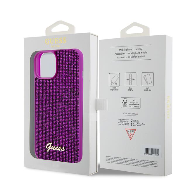 Husa premium  iPhone 15 pentru Guess Elegance Series - Fucsia