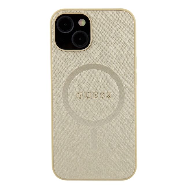 Husa premium pentru  iPhone 15 Plus compatibila MagSafe Guess Luxury Series - Auriu